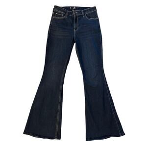 Hollister High Rise Flare Jeans Womens Size 6 28R Dark Blue